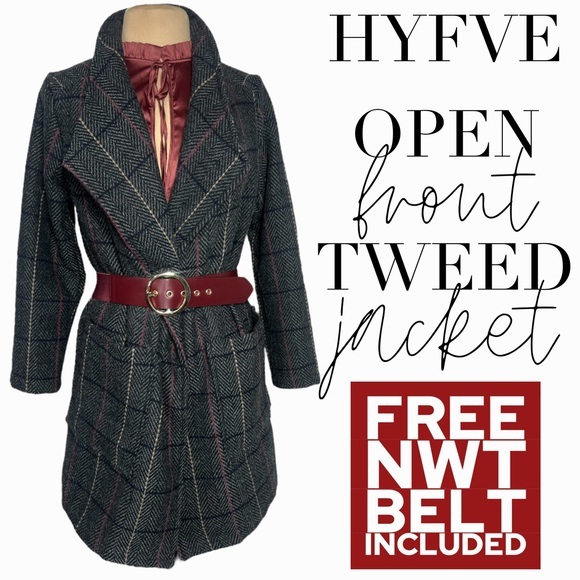 Hyfve size M open front tweed jacket free NWT belt included The Buckle - Picture 1 of 11